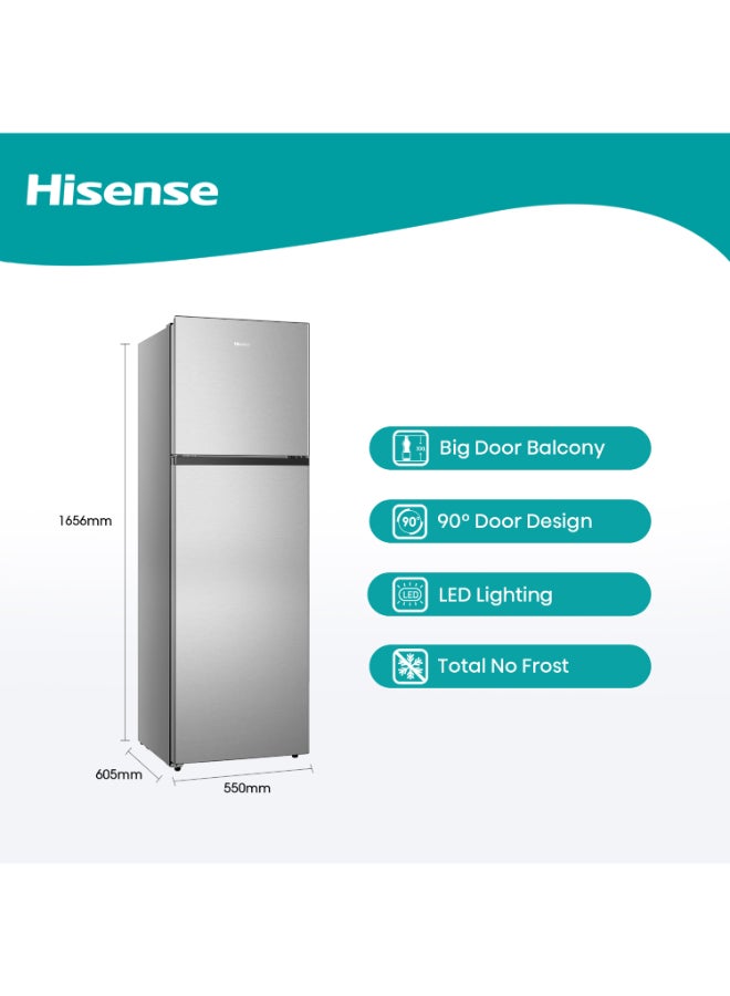 Hisense 328L Gross/251 Net Capacity Top-mount Refrigerator  , Right open, Total No frost, Recessed handle RT3N328NAI Silver - Image 2