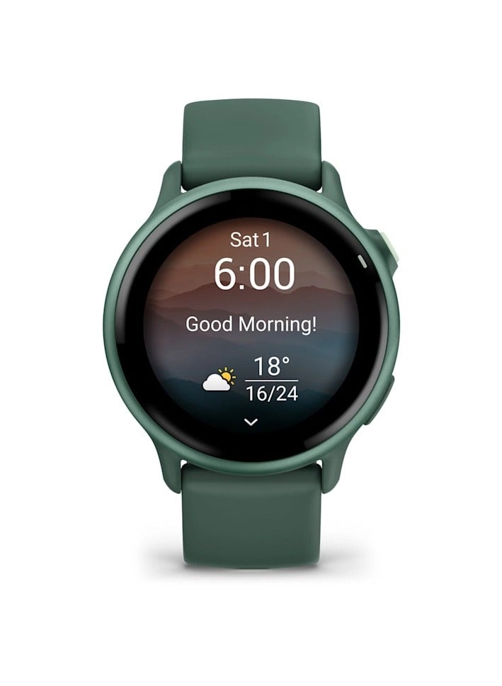GARMIN - Vívoactive 6 - 42MM - Metallic Band - Up to 11 Days of  Battery life  - 1.2" Amoled Display, Corning Gorilla Glass 3, Heart Rate Monitor, All day stress monitor, Smart notification, Tap to Pay, iOS and Android compatible Jasper Green - Image 1