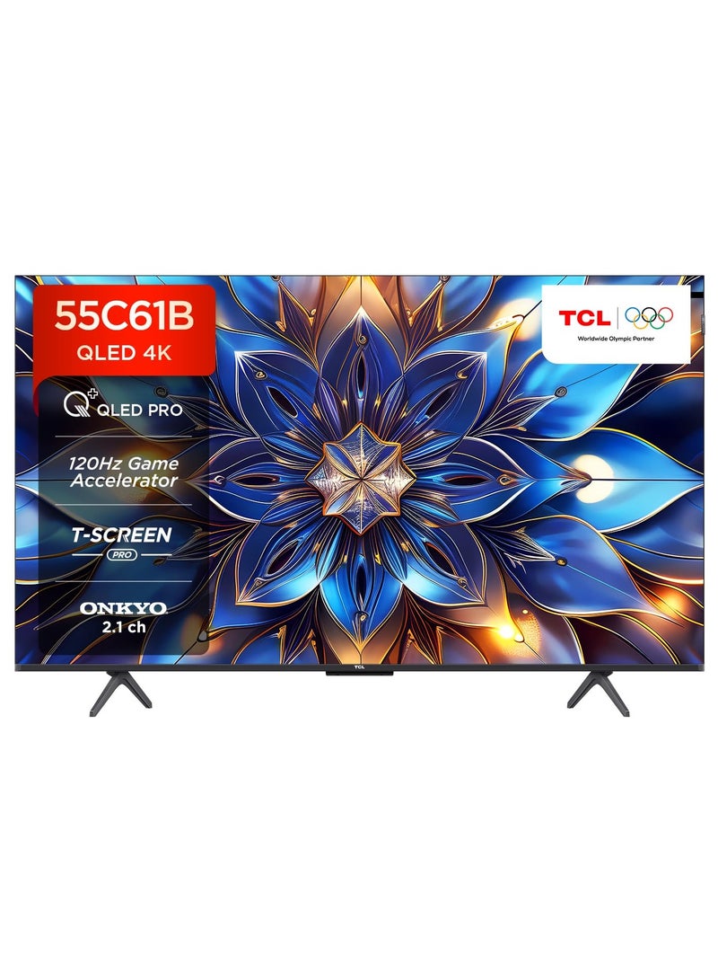 TCL 55 Inch 4K QLED Pro Smart Google TV, HDR 10+, Dolby Vision Atmos, 120Hz VRR+120Hz DLG, ONKYO 2.1ch, Slim & Uni-body Design (2024 Model) 55C61B Black 55C61B Black 55C61B BLACK  - Image 1