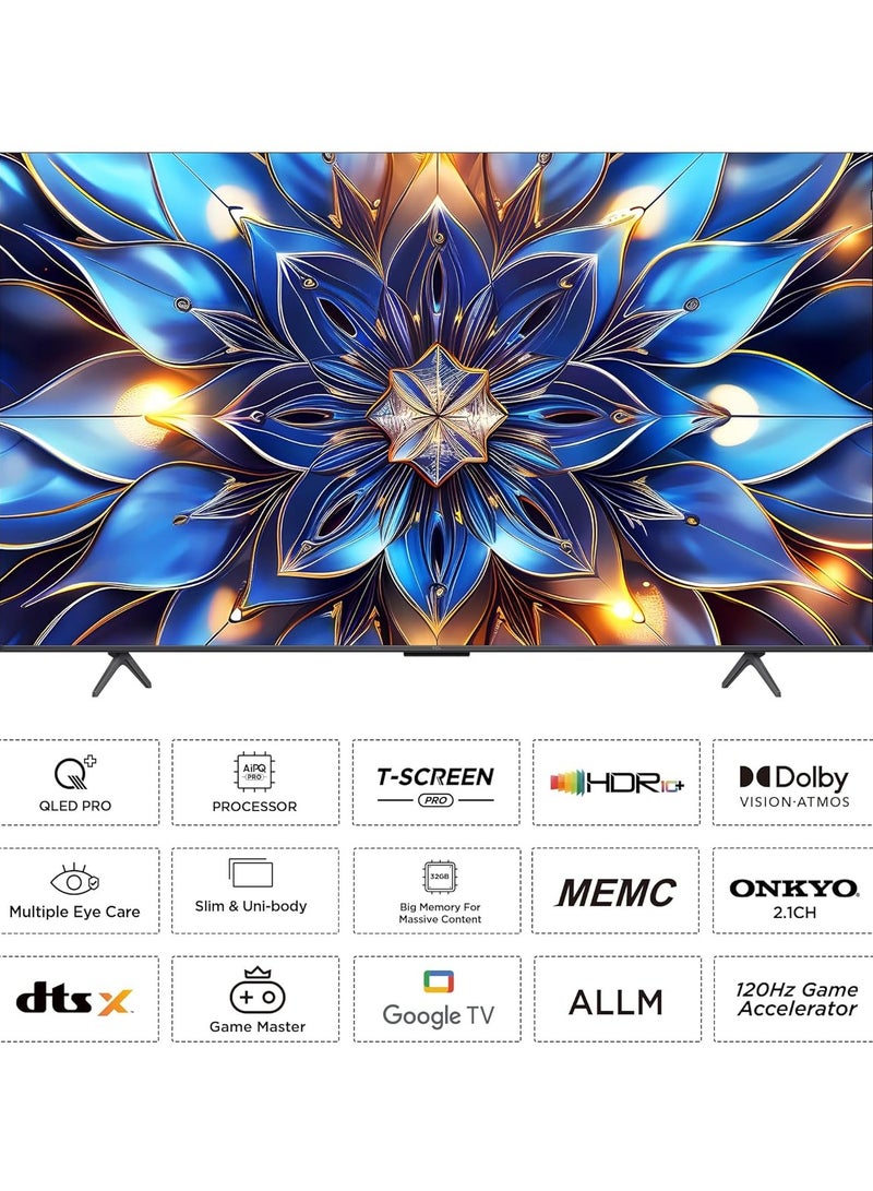 TCL 55 Inch 4K QLED Pro Smart Google TV, HDR 10+, Dolby Vision Atmos, 120Hz VRR+120Hz DLG, ONKYO 2.1ch, Slim & Uni-body Design (2024 Model) 55C61B Black 55C61B Black 55C61B BLACK  - Image 2