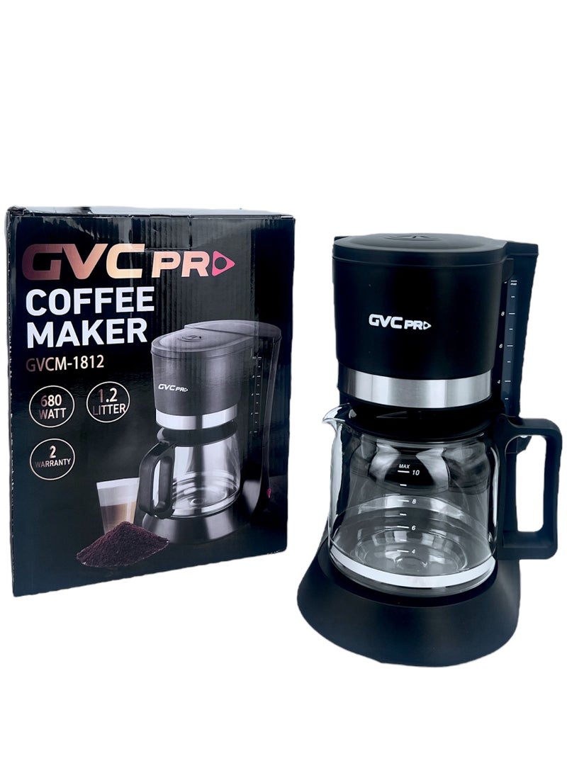 gvc pro - Coffee Maker, Fast Heating, Removable Filter, Auto Shut-Off, Water Level Indicator - 1.2 L 680 W GVCM-1812 Black - Image 1