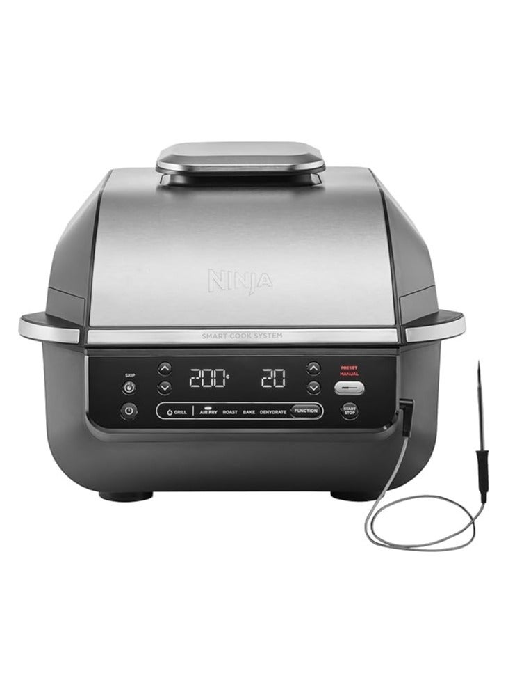نينجا 5-in-1 Indoor Grill And Air Fryer, 5 Cooking Functions, Make Up To 4 Burgers, 5.7L Capacity, Low Smoke, Includes Digital Meat Thermometer, 5.7 L 1760 W EG351ME Black/Silver  - Image 1