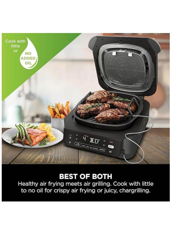 نينجا 5-in-1 Indoor Grill And Air Fryer, 5 Cooking Functions, Make Up To 4 Burgers, 5.7L Capacity, Low Smoke, Includes Digital Meat Thermometer, 5.7 L 1760 W EG351ME Black/Silver  - Image 3