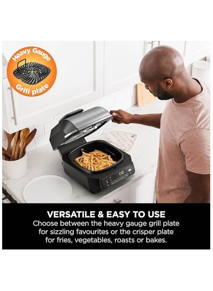 نينجا 5-in-1 Indoor Grill And Air Fryer, 5 Cooking Functions, Make Up To 4 Burgers, 5.7L Capacity, Low Smoke, Includes Digital Meat Thermometer, 5.7 L 1760 W EG351ME Black/Silver  - Image 4