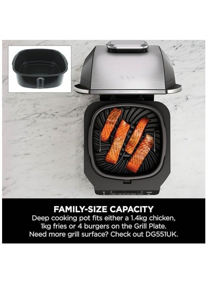 نينجا 5-in-1 Indoor Grill And Air Fryer, 5 Cooking Functions, Make Up To 4 Burgers, 5.7L Capacity, Low Smoke, Includes Digital Meat Thermometer, 5.7 L 1760 W EG351ME Black/Silver  - Image 2