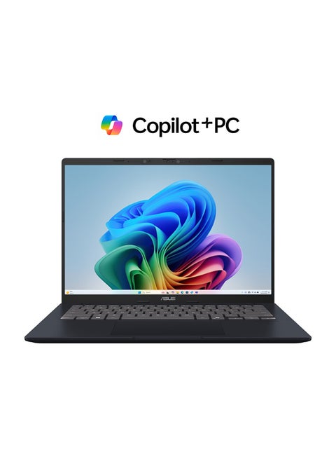 كمبيوتر محمول Vivobook 14 بشاشة 14 بوصة WUXGA (1920 × 1200) 60 هرتز، معالج Purwa SE / ذاكرة وصول عشوائي 16 جيجابايت دي دي ار 5 / 512 جيجابايت اس اس دي / معالج رسومات Qualcomm Adreno / ويندوز11 Home إنجليزي / عربي أزرق هادئ الإنجليزية/العربية