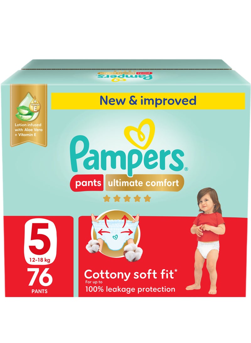Pampers Pack Of 76 Ultimate Comfort Pant Diapers Size 5, 12 - 18 Kg, Lotion Infused With Aloe Vera And Vitamin E  - Image 1