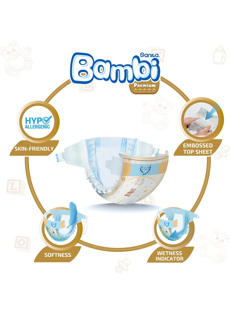 سانيتا بامبي - Premium Care Size 1 Newborn 2-4 kg Jumbo Box - 136 Count - Image 1