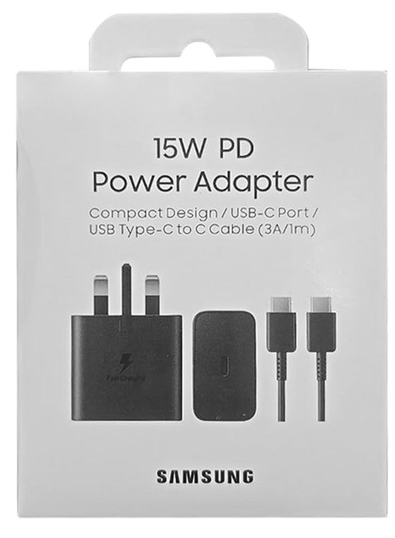 Samsung - 15W PD Power Adapter with USB-C Fast Charging, Compact Design and 1m Type-C to Type-C Cable Black - Image 1