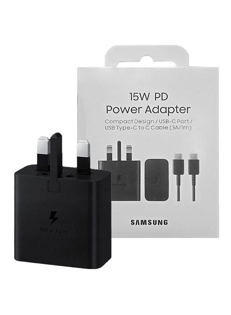 Samsung 15W PD Power Adapter with USB-C Fast Charging, Compact Design and 1m Type-C to Type-C Cable Black - Image 1