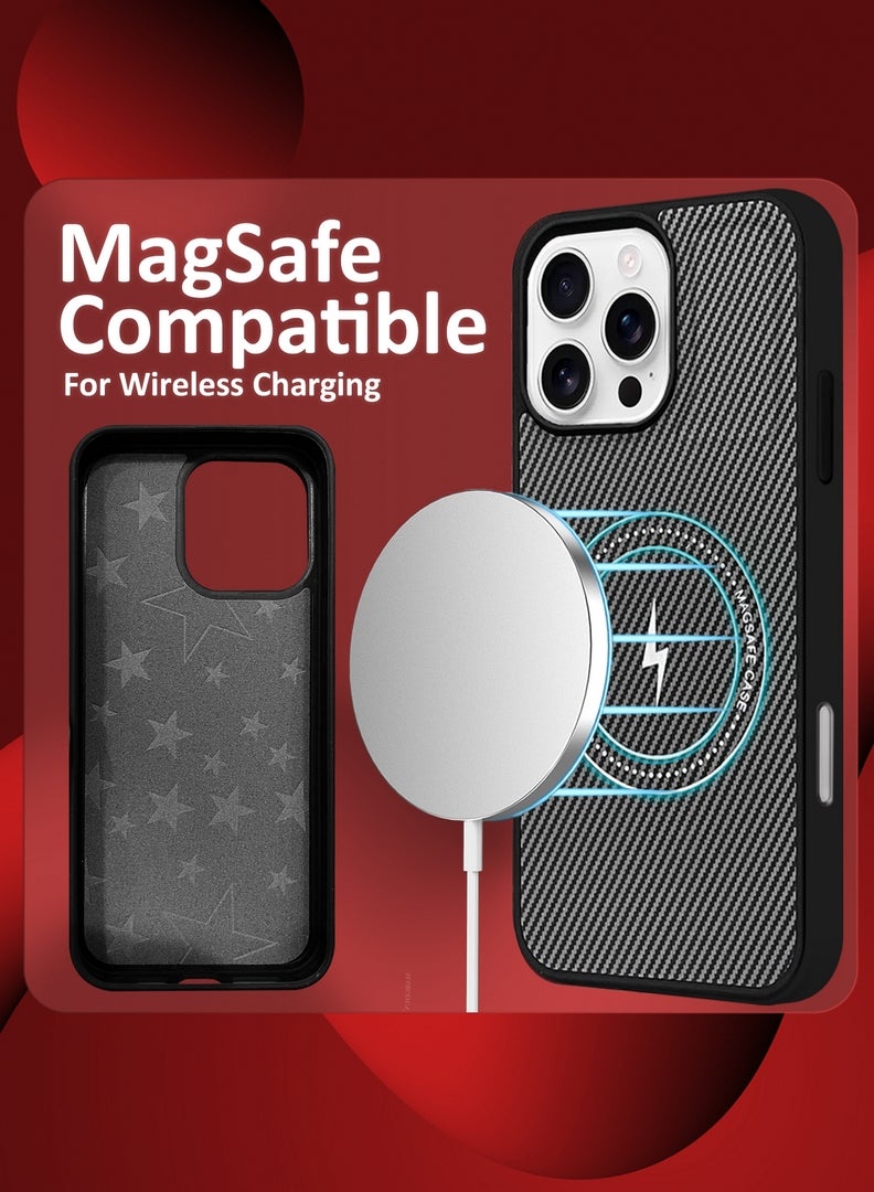 MARGOUN iPhone 16 Pro Max Case Leather Antifingerprint Cover with Detachable Wallet Card Slot Shell Insert Card Holder Anti Fall Protection Carbon Fiber Design - Black  - Image 4