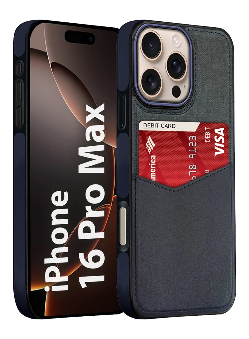 MARGOUN - iPhone 16 Pro Max Card Case Leather Back Cover with Card Holder, Slim and Lightweight, 1-2 Cards - Dark Blue - Image 1