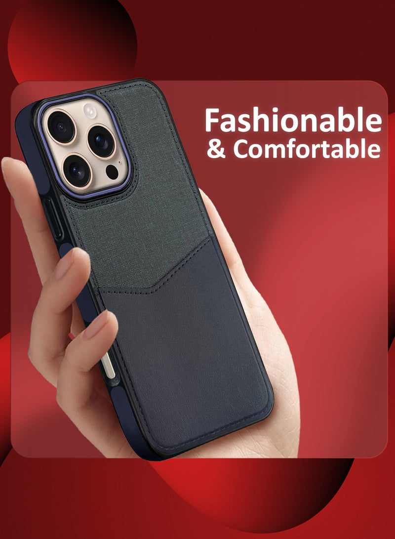 MARGOUN - iPhone 16 Pro Max Card Case Leather Back Cover with Card Holder, Slim and Lightweight, 1-2 Cards - Dark Blue - Image 1