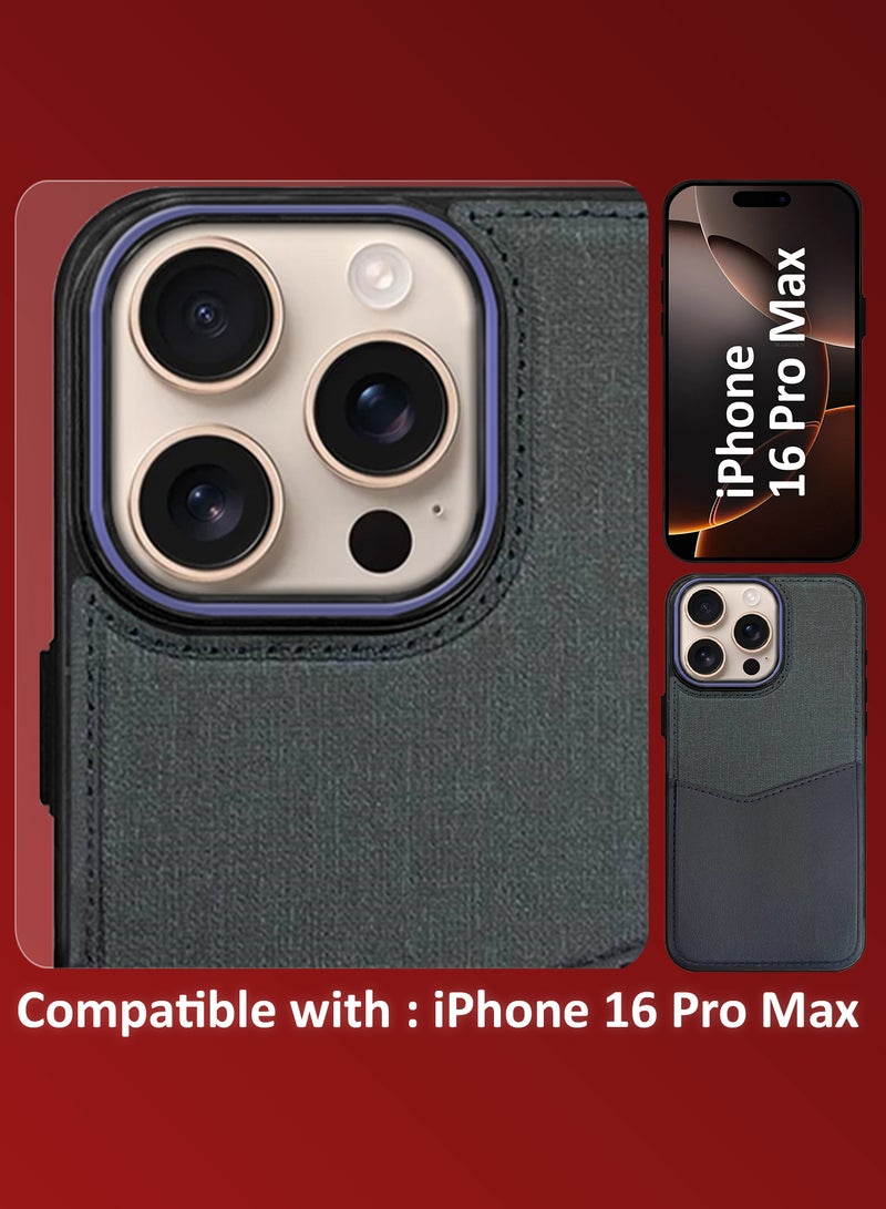 MARGOUN - iPhone 16 Pro Max Card Case Leather Back Cover with Card Holder, Slim and Lightweight, 1-2 Cards - Dark Blue - Image 1