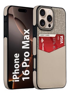 MARGOUN iPhone 16 Pro Max Card Case Leather Back Cover With Card Holder, Slim and Lightweight, 1-2 Cards - Cream  - Image 1