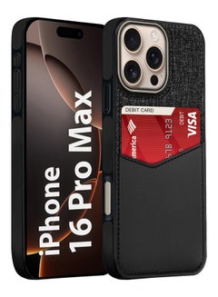MARGOUN iPhone 16 Pro Max Card Case Leather Back Cover with Card Holder, Slim and Lightweight, 1-2 Cards - Black  - Image 1
