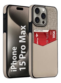 MARGOUN 2Packs iPhone 15 Pro Max Card Case Leather Back Cover with Card Holder, Slim and Lightweight, 1-2 Cards with 3D Screen Protector - Cream  - Image 2