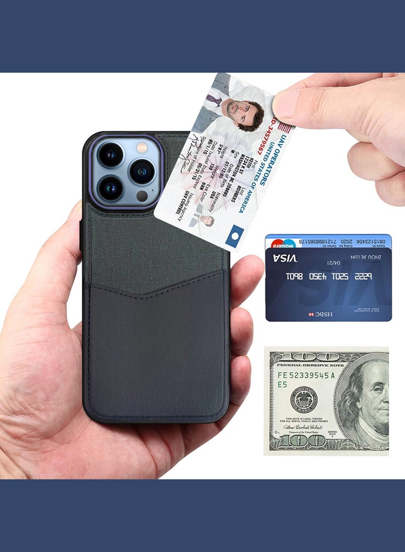 MARGOUN 2Packs iPhone 13 Pro Max Card Case Leather Back Cover with Card Holder, Slim and Lightweight, 1-2 Cards with 3D Screen Protector - Dark Blue  - Image 5