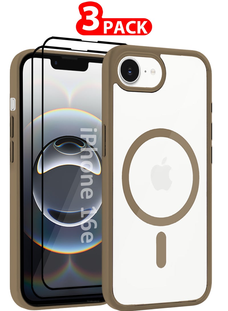 MARGOUN iPhone 16E 3Packs Case Cover Ultra Durable MagSafe Shockproof Slim and Scratch Resistant Premium MagSafe Case with Two 3D Screen Protectors - Clear/Desert Titanium-3 - Image 1