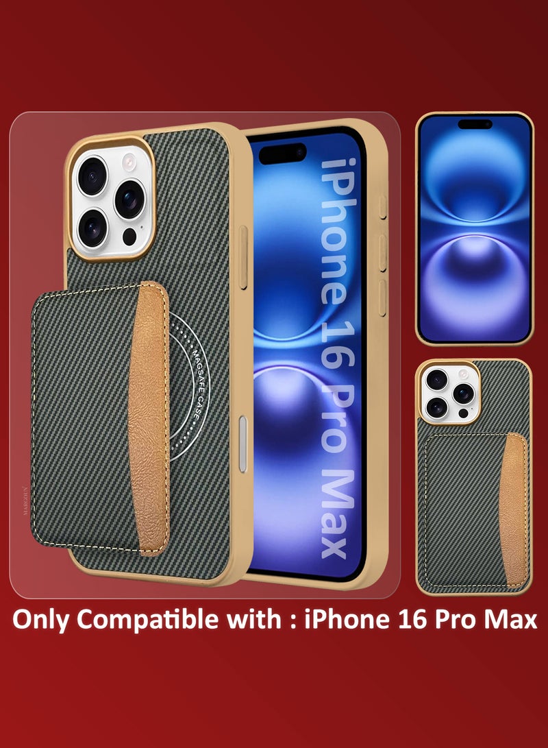 MARGOUN iPhone 16 Pro Max Case Leather Antifingerprint Cover with Detachable Wallet Card Slot Shell Insert Card Holder Anti Fall Protection Carbon Fiber Design - Beige - Image 2