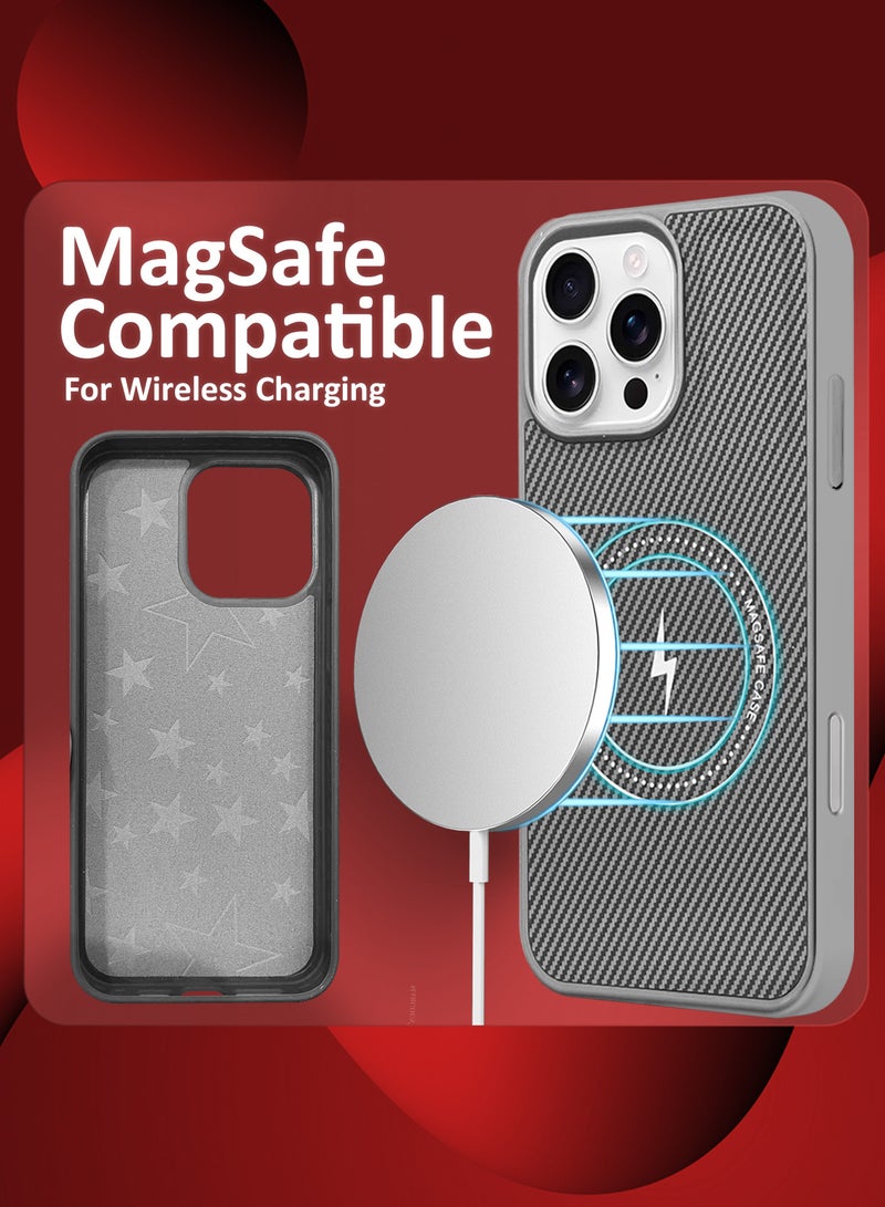 MARGOUN iPhone 16 Pro Max Case Leather Antifingerprint Cover with Detachable Wallet Card Slot Shell Insert Card Holder Anti Fall Protection Carbon Fiber Design - Grey - Image 2