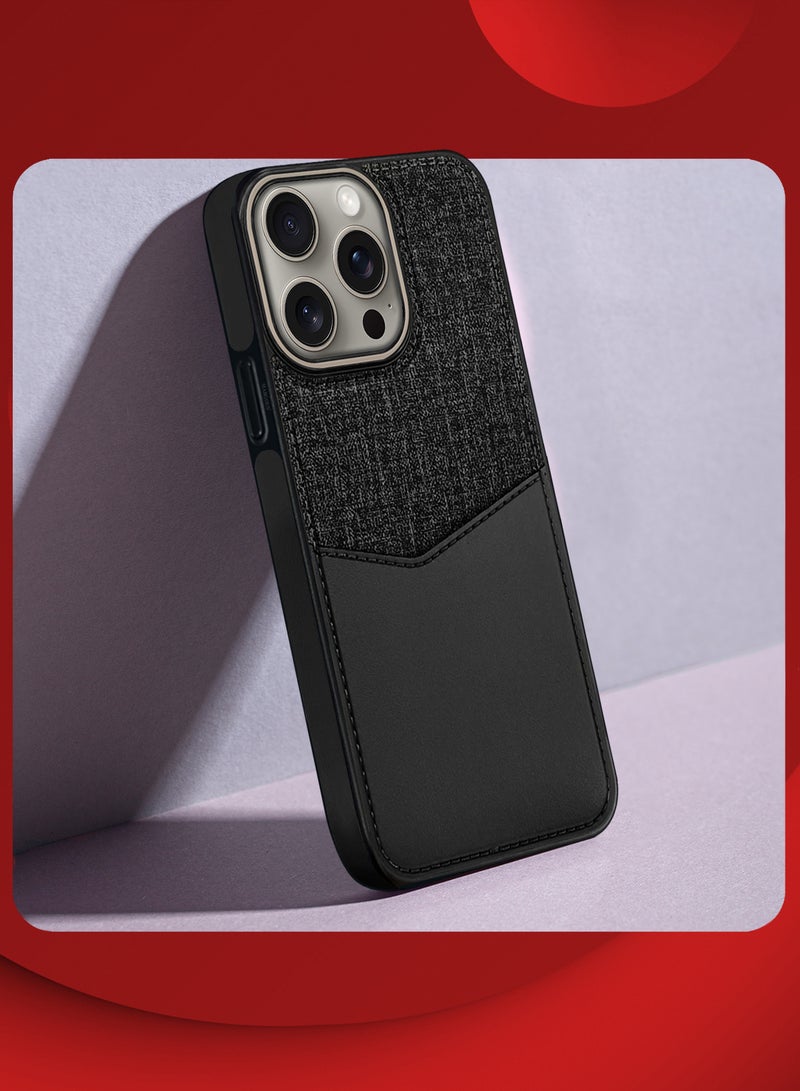 MARGOUN 2Packs iPhone 15 Pro Max Card Case Leather Back Cover with Card Holder, Slim and Lightweight, 1-2 Cards with 3D Screen Protector - Black - Image 2