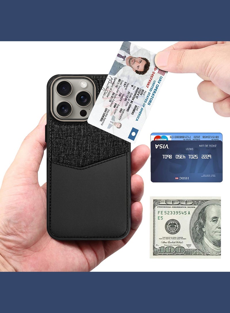 MARGOUN 2Packs iPhone 15 Pro Max Card Case Leather Back Cover with Card Holder, Slim and Lightweight, 1-2 Cards with 3D Screen Protector - Black - Image 3