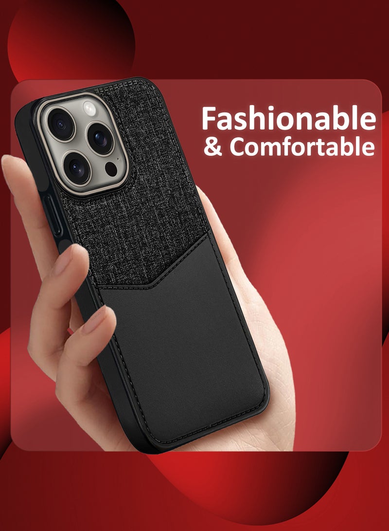 MARGOUN 2Packs iPhone 15 Pro Max Card Case Leather Back Cover with Card Holder, Slim and Lightweight, 1-2 Cards with 3D Screen Protector - Black - Image 5