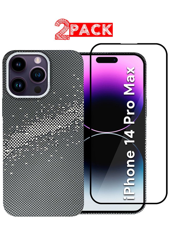 MARGOUN iPhone 14 Pro Max 2Packs MagEZ Case Cover Fusion Weaving Pattern Kevlar Fiber Bulletproof Vest Cover Protective Ultra Slim Magnetic, Screen and Camera Guard - Grey-2k - Image 1