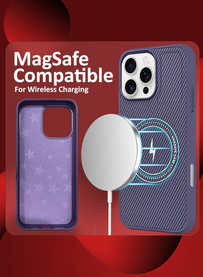 MARGOUN iPhone 16 Pro Max Case Leather Antifingerprint Cover with Detachable Wallet Card Slot Shell Insert Card Holder Anti Fall Protection Carbon Fiber Design - Purple - Image 2