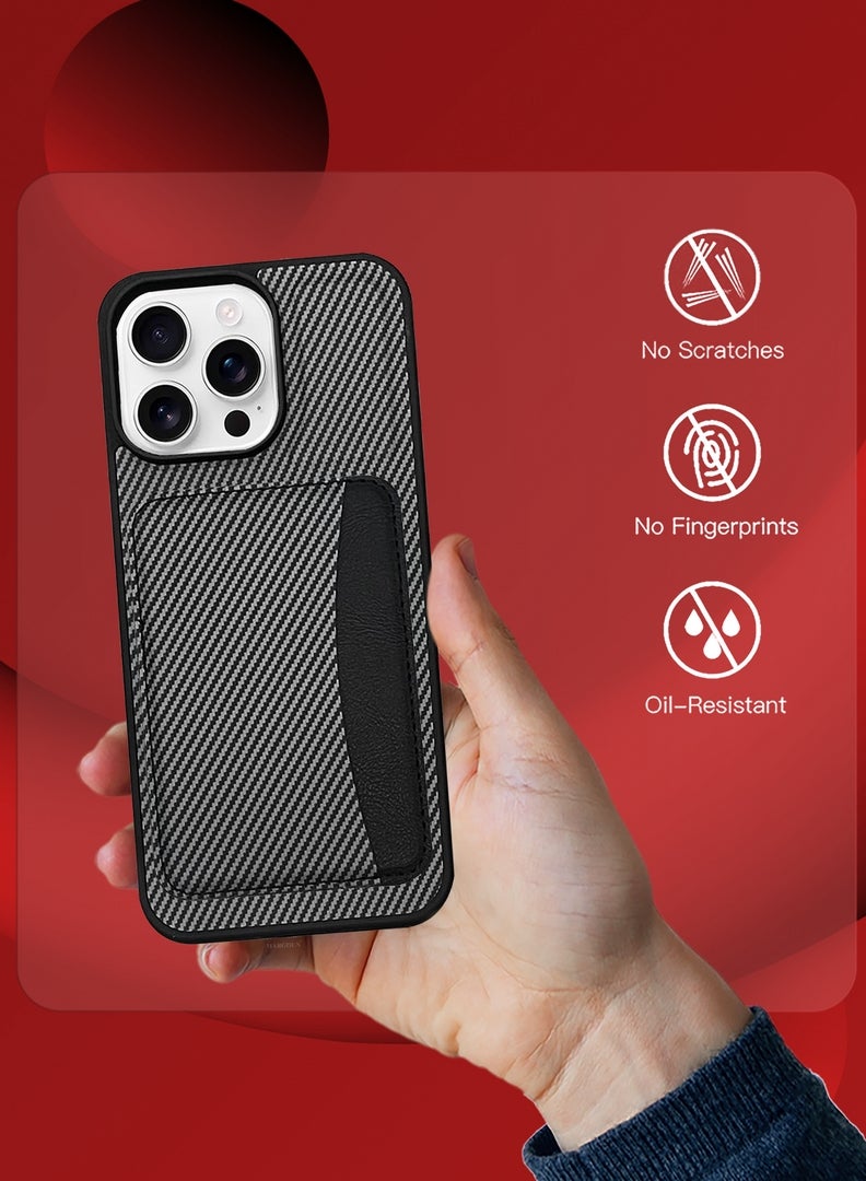 MARGOUN iPhone 16 Pro Max Case Leather 2Packs Antifingerprint Cover with Detachable Wallet Card Slot Shell Insert Card Holder Anti Fall Protection Carbon Fiber Design with 3D Screen Protector - Black-2  - Image 3