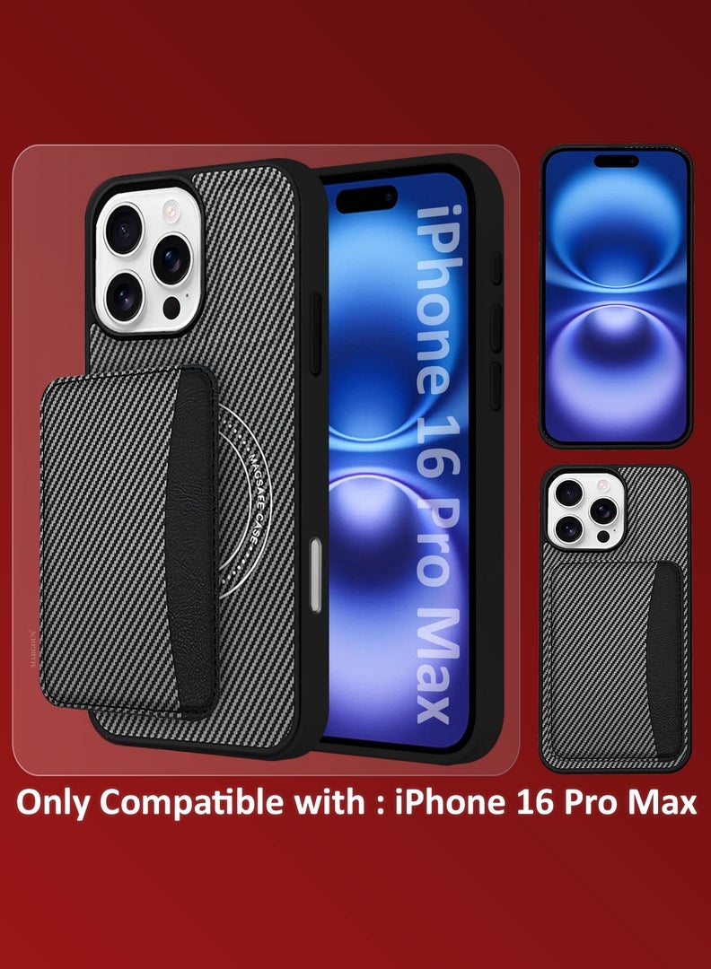 MARGOUN iPhone 16 Pro Max Case Leather 2Packs Antifingerprint Cover with Detachable Wallet Card Slot Shell Insert Card Holder Anti Fall Protection Carbon Fiber Design with 3D Screen Protector - Black-2  - Image 5