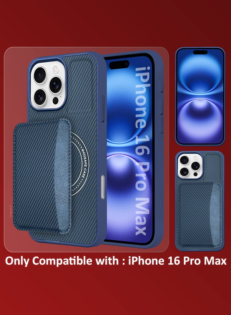 MARGOUN iPhone 16 Pro Max Case Leather 3Packs Antifingerprint Cover with Detachable Wallet Card Slot Shell Insert Card Holder Anti Fall Protection Carbon Fiber Design with 3D Screen Protector - Dark Blue-3 - Image 2