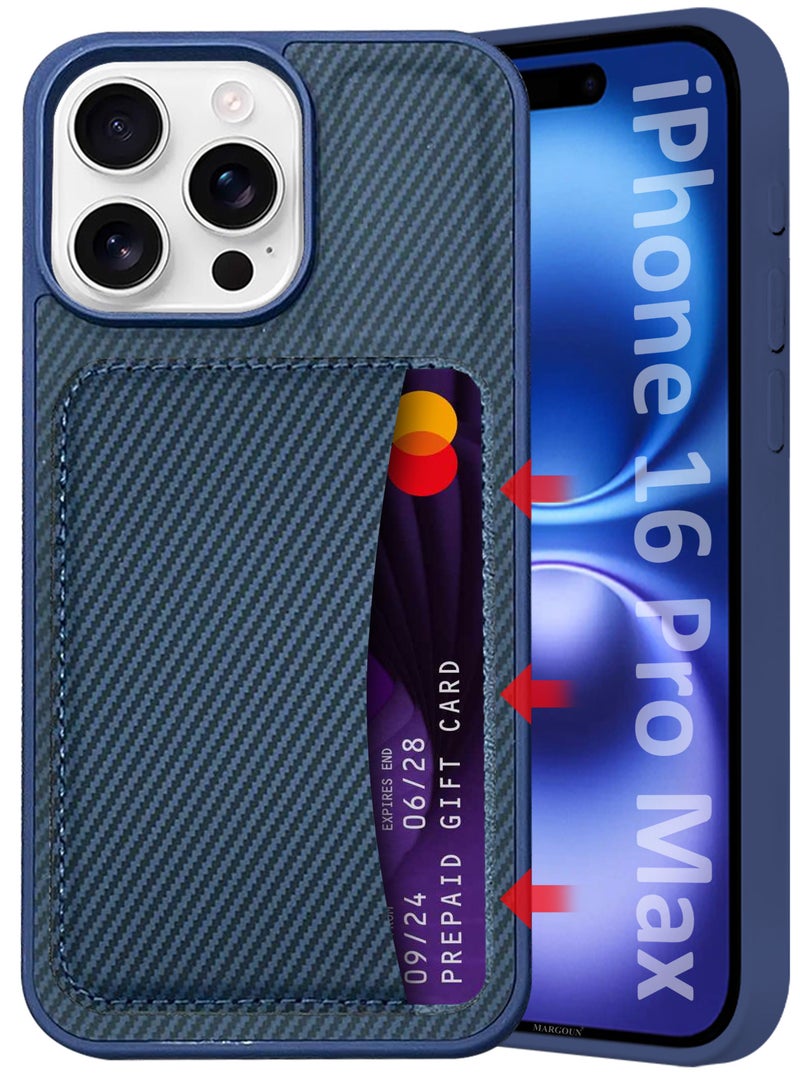 MARGOUN iPhone 16 Pro Max Case Leather 3Packs Antifingerprint Cover with Detachable Wallet Card Slot Shell Insert Card Holder Anti Fall Protection Carbon Fiber Design with 3D Screen Protector - Dark Blue-3 - Image 4