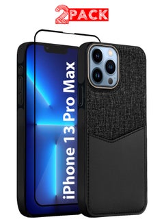 MARGOUN 2Packs iPhone 13 Pro Max Card Case Leather Back Cover with Card Holder, Slim and Lightweight, 1-2 Cards with 3D Screen Protector - Black  - Image 1
