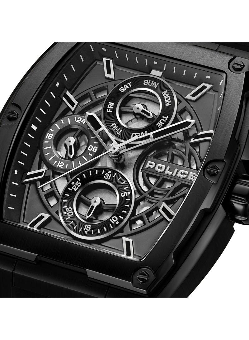 POLICE - Men's Creed 42mm Multifunction Watch with Black IP Stainless Steel Case, Charcoal Dial & Black Silicone Strap - Image 1