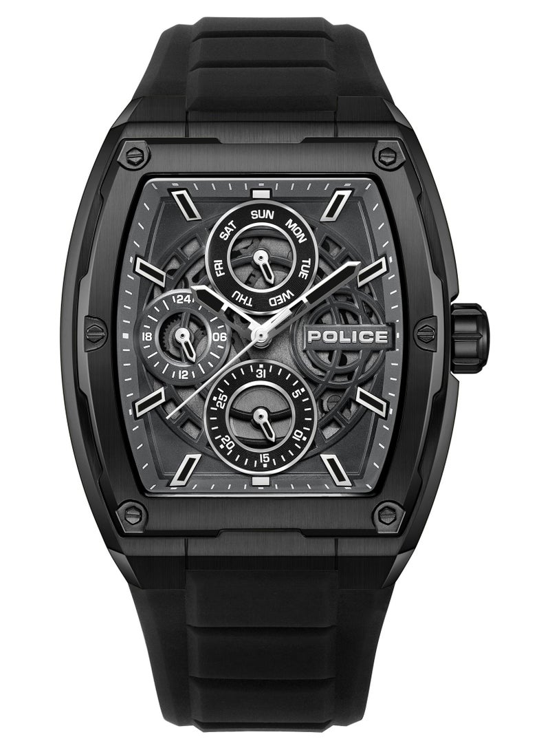 بوليس ساعة كريد متعددة الوظائف 42 مم مع علبة من الفولاذ المقاوم للصدأ بتقنية IP السوداء، قرص رمادي داكن وحزام سيليكون أسود - Image 1