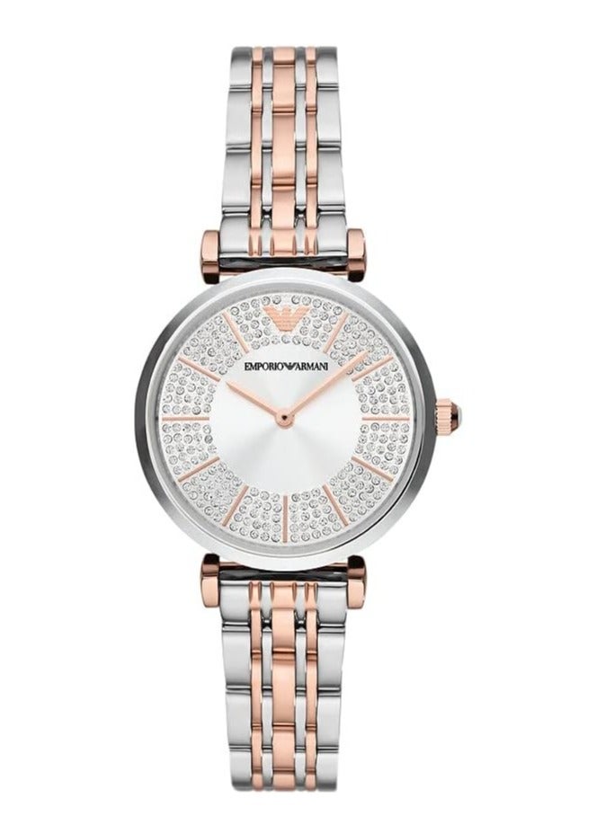 EMPORIO ARMANI Women's Silver Dial Watch With Two Hand Movement,  Stainless Steel Strap, AR11537