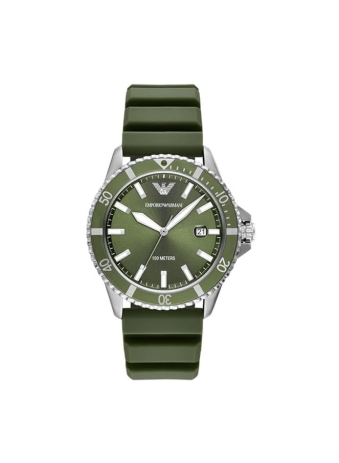امبوريو ارماني ساعة إمبوريو أرماني أنالوج بقرص أخضر للرجال بسوار سيليكون - AR11638 - Image 1