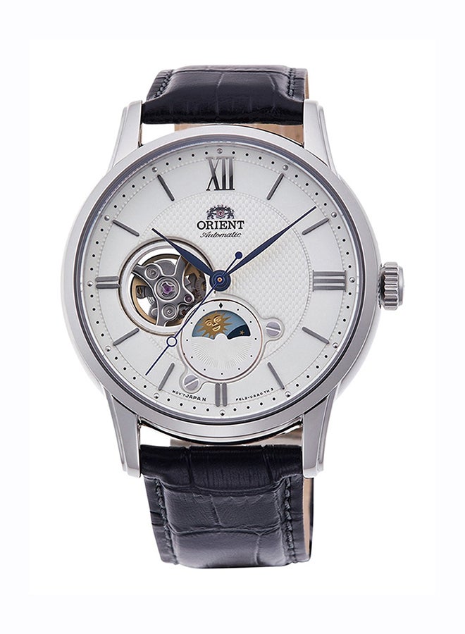ORIENT Men's Automatic Sun & Moon White Dial Leather Strap Men's Watch RA-AS0011S