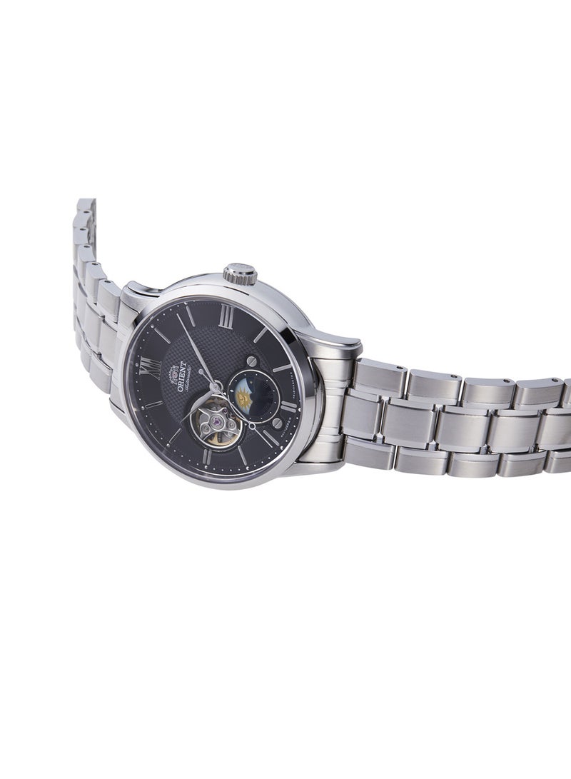 ORIENT Men's Mechanical Classic Men's Watch RA-AS0008B, Sun & Moon, Open Heart, Black Dial, 42mm, 50M WR - Image 4