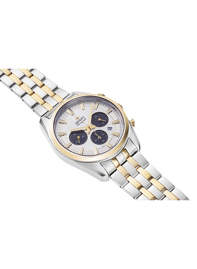 ORIENT Men's Quartz Contemporary Chronograph Men's Watch RA-TX0302S, White Dial,  40mm, Dual Tone Strap, 50M WR  - Image 2