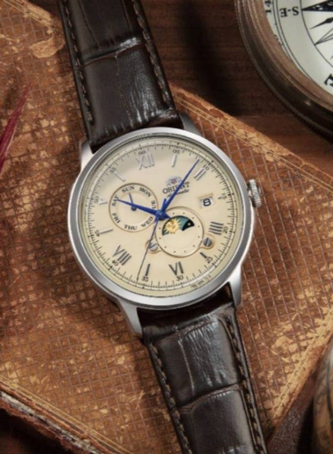 ORIENT Men's Bambino Moonphase Automatic Leather Strap Men's Watch RA-AK0803Y - Image 4