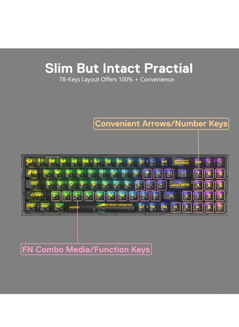 ريدراجون Wireless RGB Gaming Keyboard K628 PRO CTB 75% 3-Mode , 78 Keys Full-Transparent Hot-Swap Compact Mechanical Keyboard w/Upgraded Socket, Dedicated Arrow Keys & Numpad, Translucent Custom Switch - black  - Image 3