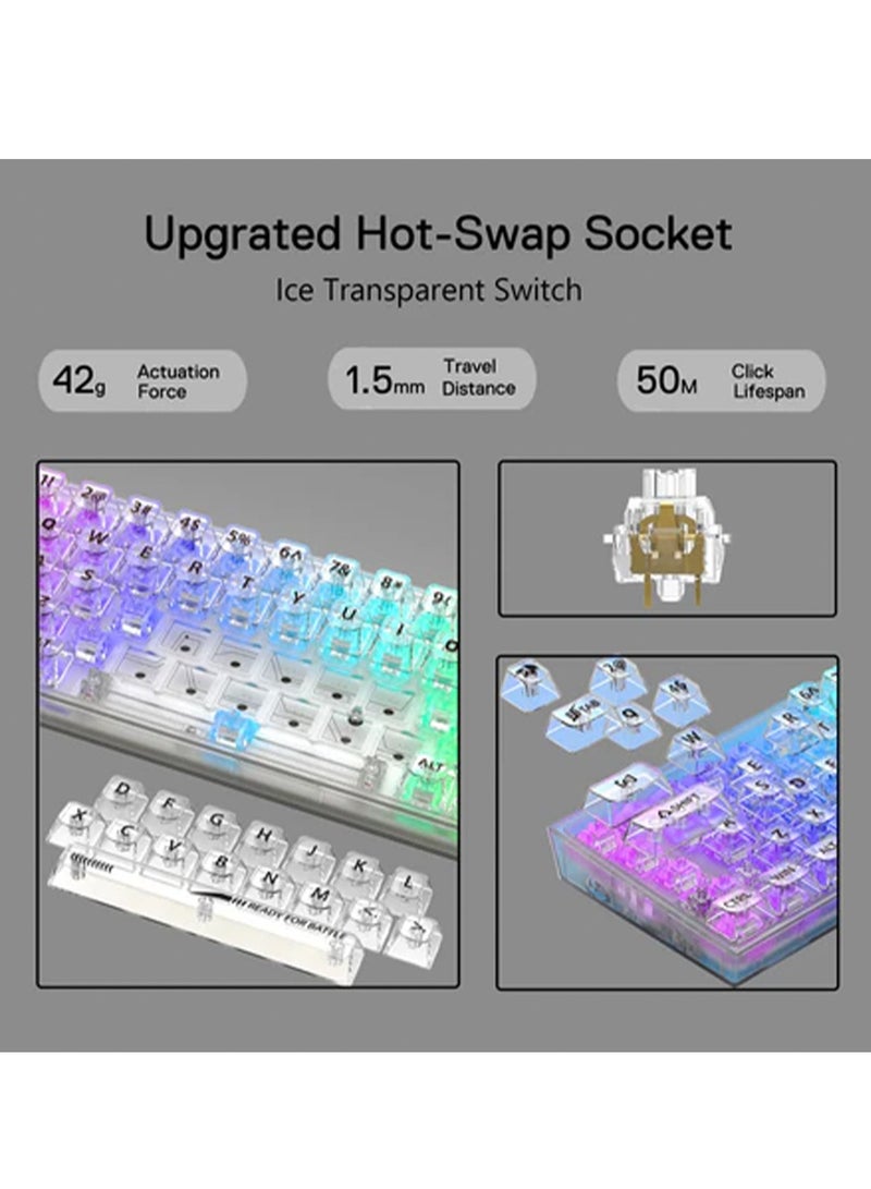 ريدراجون Wireless RGB Gaming Keyboard K628 PRO SE 75% 3-Mode , 78 Keys Full-Transparent Hot-Swap Compact Mechanical Keyboard w/Upgraded Socket, Dedicated Arrow Keys & Numpad, Translucent Custom Switch - White  - Image 5