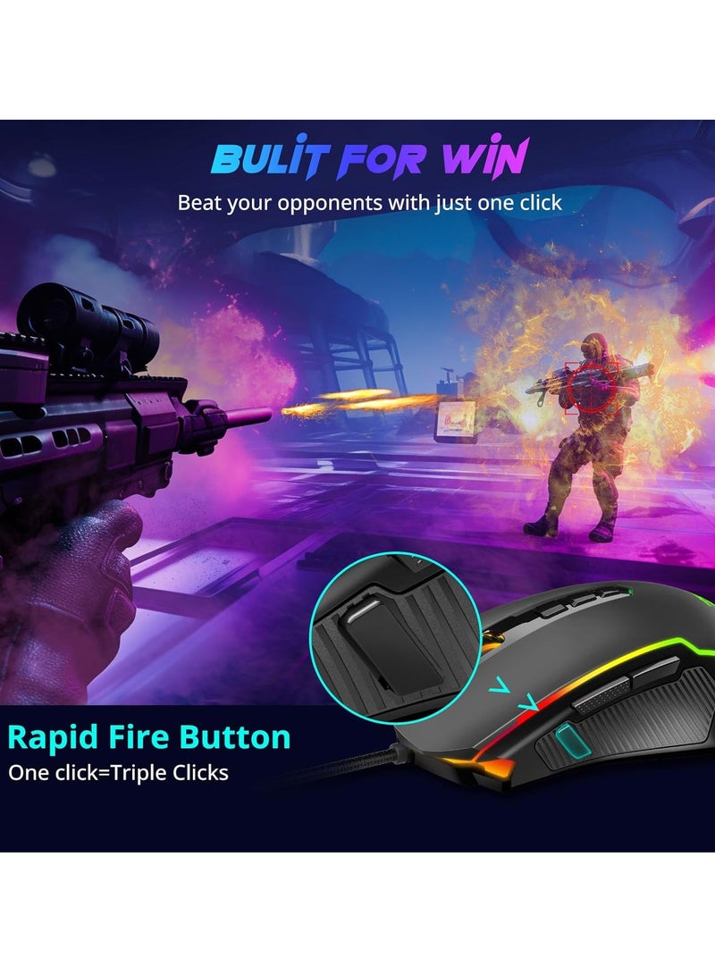 REDRAGON Wired Gaming Mouse , RANGER BASIC M910-K RGB , USB Cable , 9 buttons , Max 8000 DPI Sensor responds precisely to movement Switch button , high precision sensor , ergonomic design - black  - Image 5