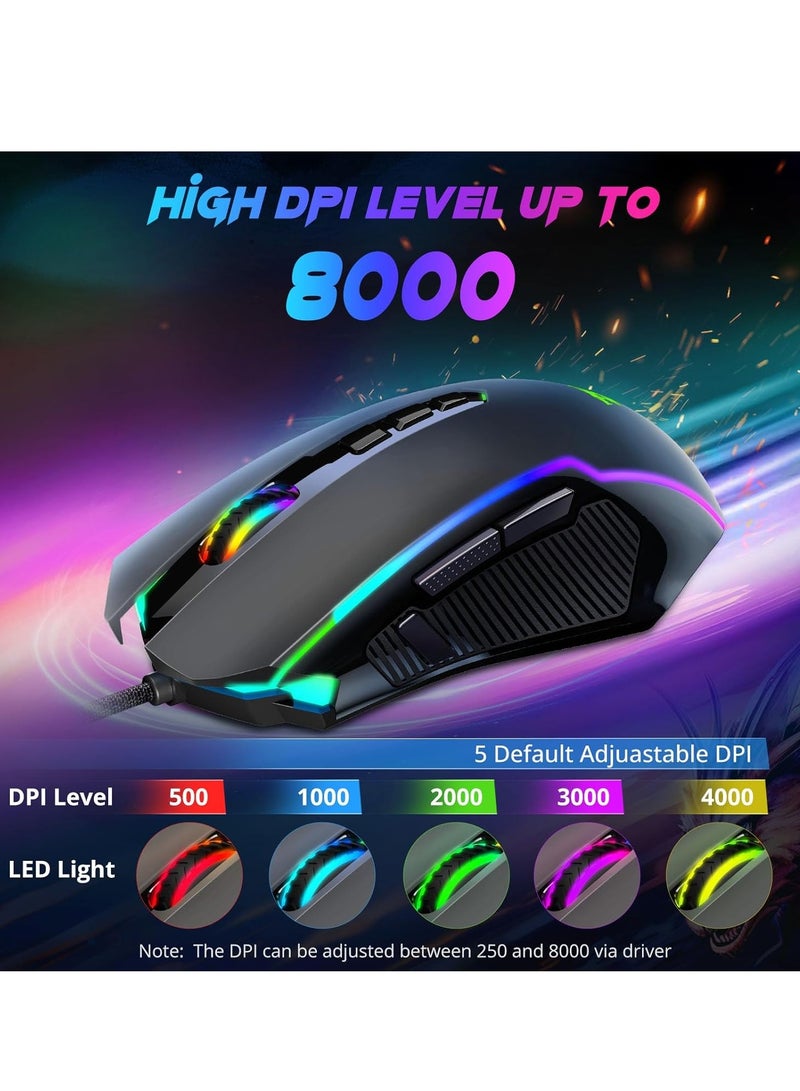 REDRAGON Wired Gaming Mouse , RANGER BASIC M910-K RGB , USB Cable , 9 buttons , Max 8000 DPI Sensor responds precisely to movement Switch button , high precision sensor , ergonomic design - black  - Image 3