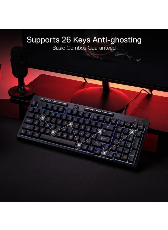 Redragon K515 Shiva RGB Membrane Gaming Keyboard, 98 Keys, Mechanical Touch with Linear Switch, Built-in Macro and Multimedia Keys, Removable Wrist Rest, Software Supported