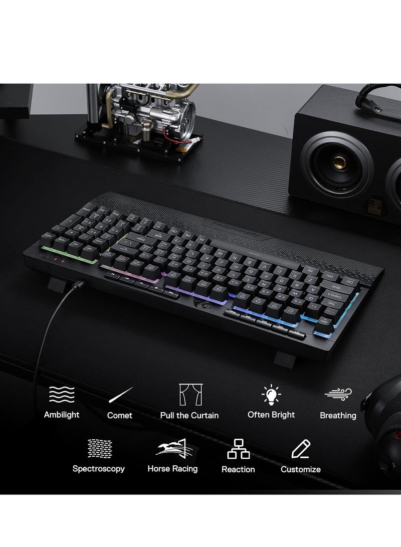 Redragon K515 Shiva RGB Membrane Gaming Keyboard, 98 Keys, Mechanical Touch with Linear Switch, Built-in Macro and Multimedia Keys, Removable Wrist Rest, Software Supported