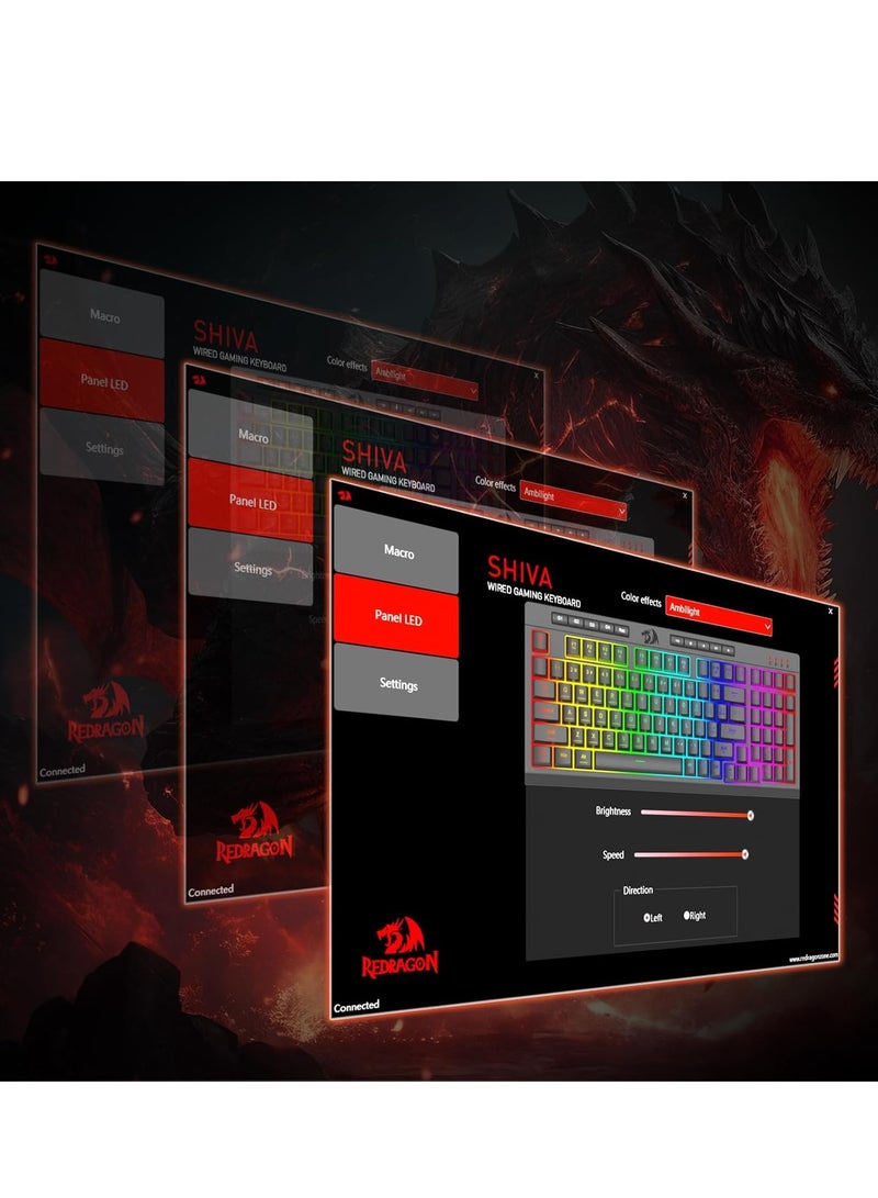 Redragon K515 Shiva RGB Membrane Gaming Keyboard, 98 Keys, Mechanical Touch with Linear Switch, Built-in Macro and Multimedia Keys, Removable Wrist Rest, Software Supported